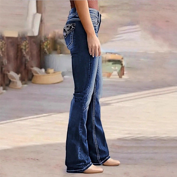 Women's Bootcut Jeans with contrasting decorative seams and sculpting stretchy waistband Mune Fashion