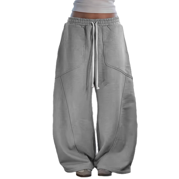 Women Extra Wide Lounge Jogging Pants with High Waist, Drawstring & Shaped Knee Panels Mune Fashion