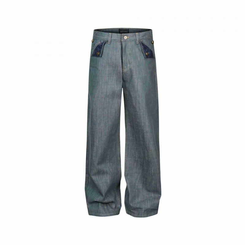 Women's Wide High-Waist Jeans with Patch Pockets and Wide Leg Mune Fashion