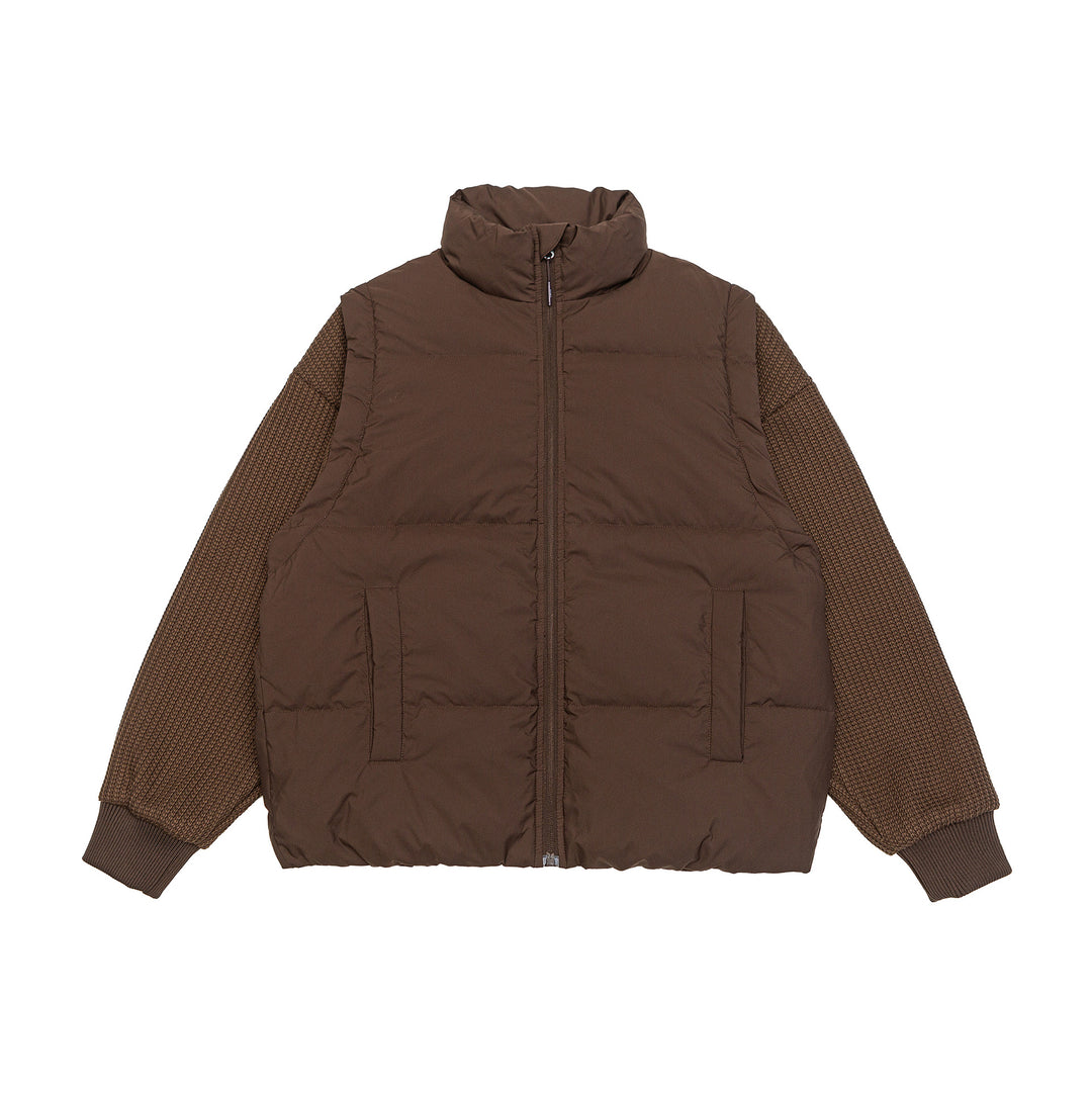 Men's Insulated Hybrid Quilted Jacket with Knitted Sleeves and High Standing Collar Mune Fashion