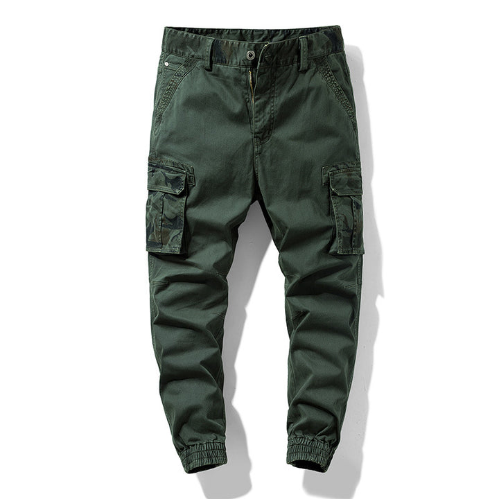 Men's cargo jogger pants with multifunctional pockets, elastic hem & camouflage accent Mune Fashion