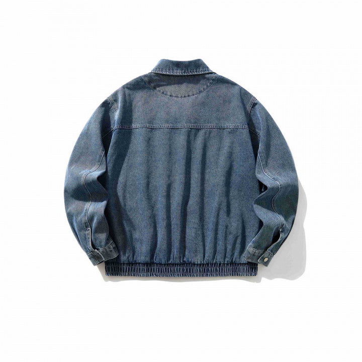 Men's Oversized Denim Jacket with Elastic Hem and Concealed Snap Button Placket Mune Fashion
