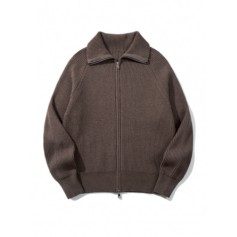 Unisex Ribbed Zip Cardigan with Stand-Up Collar, Raglan Sleeves and Two-Way Zipper Mune Fashion