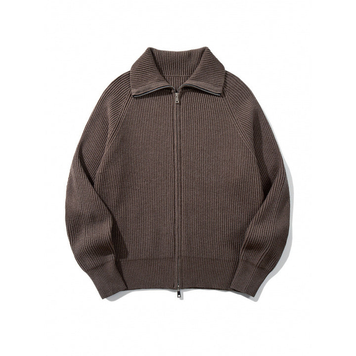Unisex Ribbed Zip Cardigan with Stand-Up Collar, Raglan Sleeves and Two-Way Zipper Mune Fashion