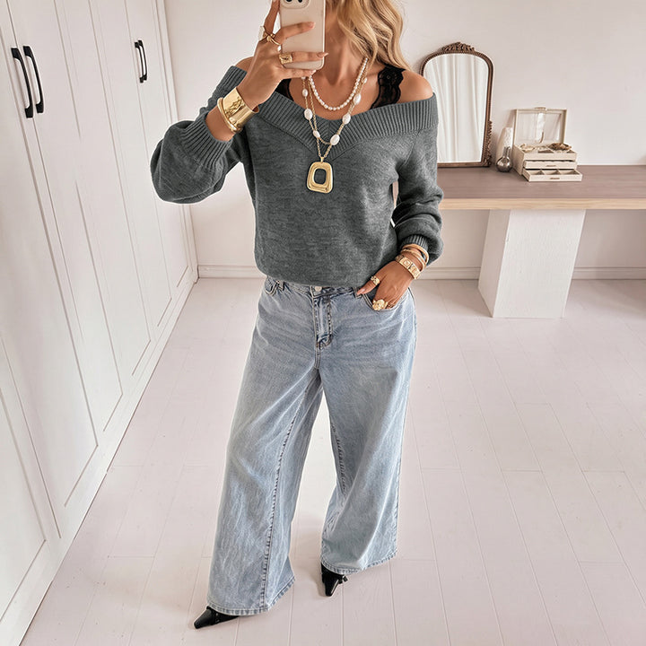 Women Airy Sweater with Off-Shoulder Neckline Mune Fashion