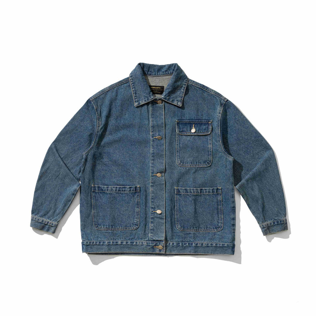 Unisex Robustess Denim Workwear Blouson with Shirt Collar and Large Flap Pockets Mune Fashion