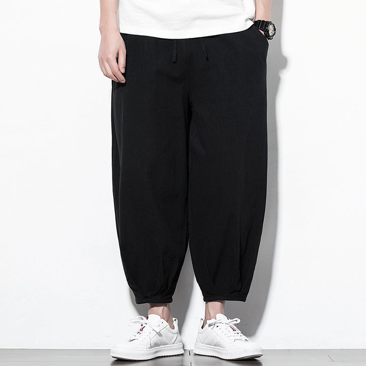 Men's Wide Harem Lounge Pants with Elastic Waistband and Gathered Ankle Cuffs Mune Fashion