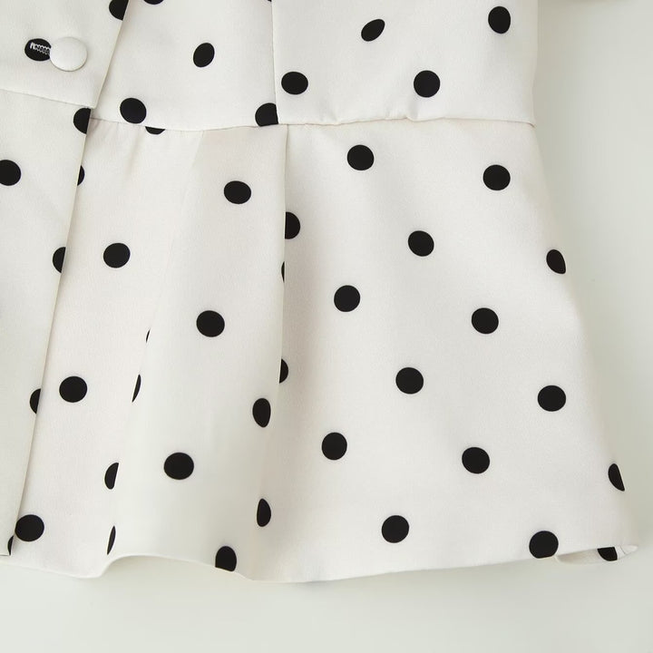 Women's Polka Dot Blouse with Stand Collar, Puff Sleeves, and Peplum Hem Mune Fashion