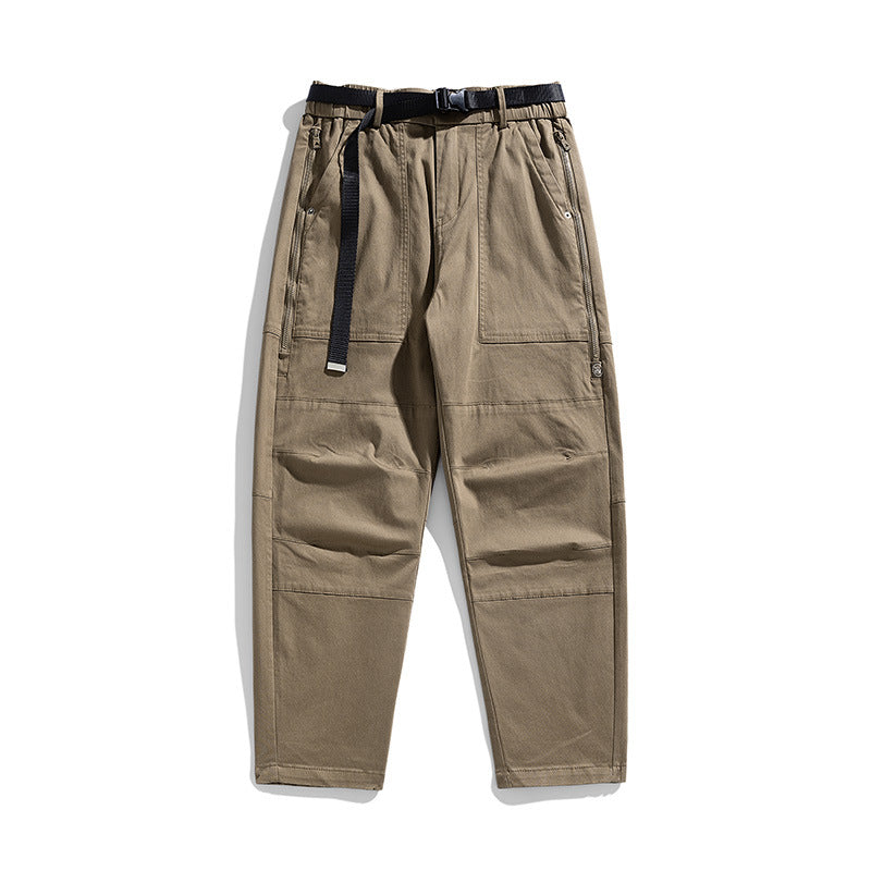 Men's Tapered Utility Cargo Pants with Integrated Web Belt, Knee Panels and Zipper Pockets Mune Fashion