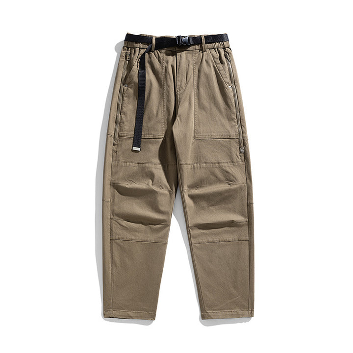 Men's Tapered Utility Cargo Pants with Integrated Web Belt, Knee Panels and Zipper Pockets Mune Fashion