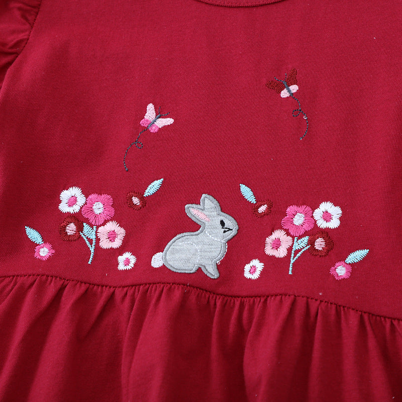 Girls leisure dress with cute rabbit and flower motif Mune Fashion