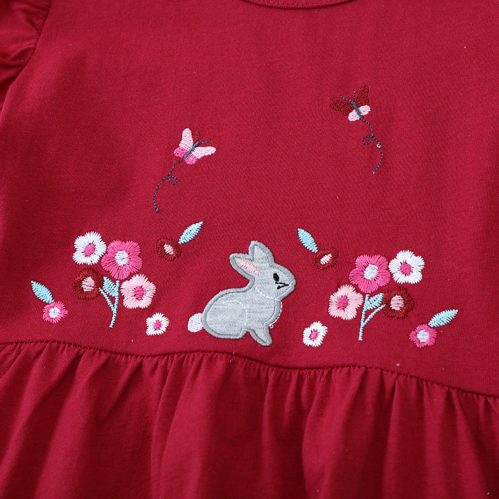 Girls leisure dress with cute rabbit and flower motif Mune Fashion