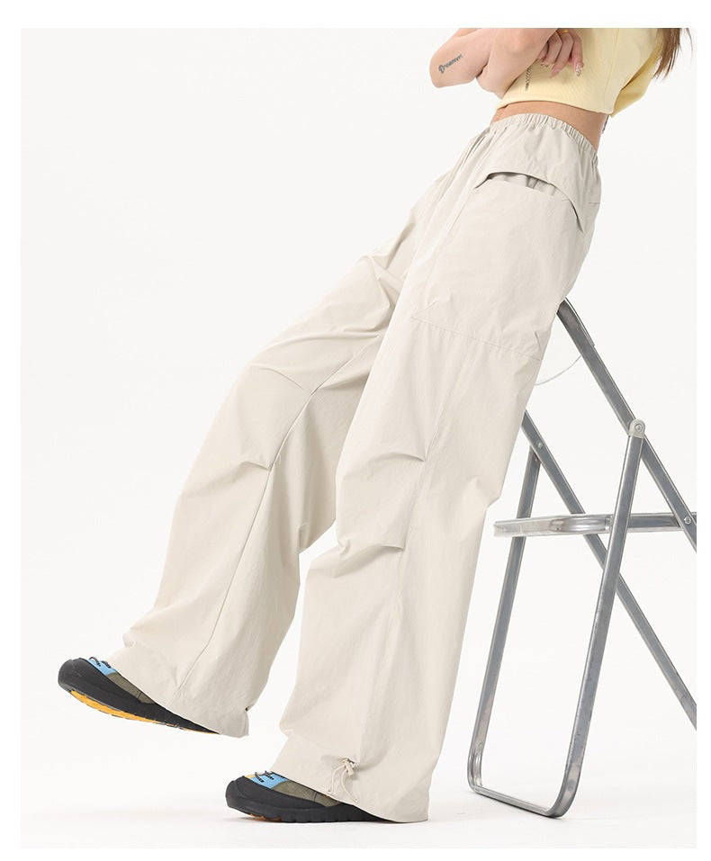 Ladies Wide-Leg Cargo Pants with Elastic Waistband & Utility Pockets Mune Fashion