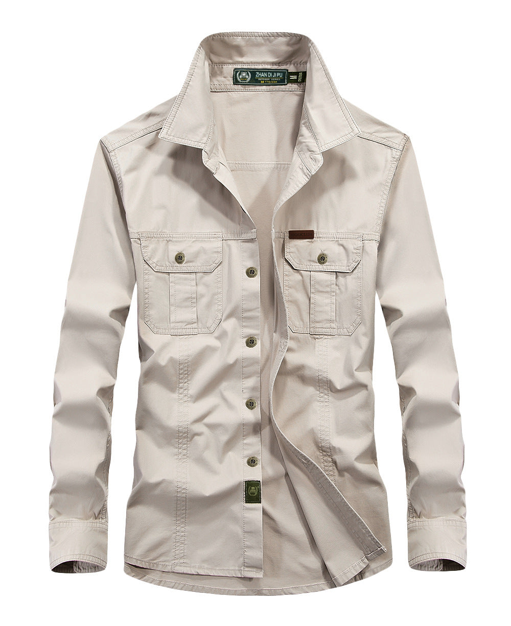 Men's Canvas Utility Shirt Jacket with Contrast Stitches and Chest Flap Pockets Mune Fashion