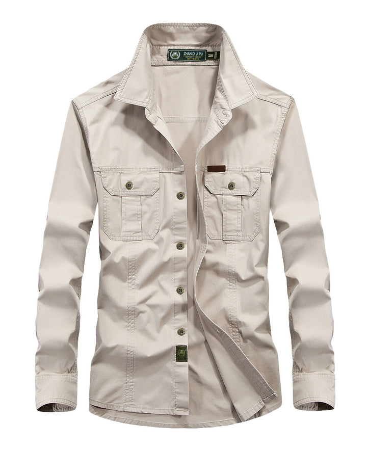 Men's lightweight canvas field shirt jacket with chest flap pockets and reinforced seams Mune Fashion
