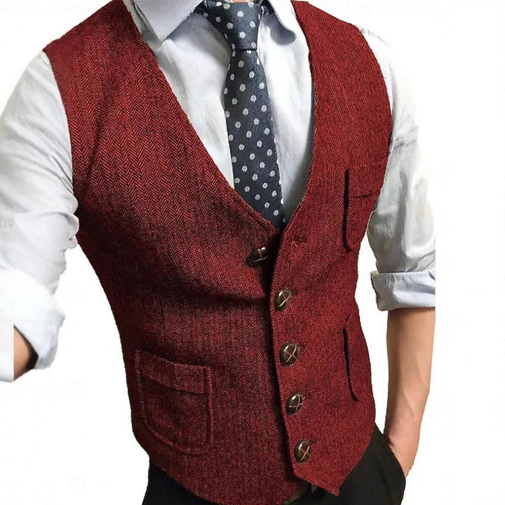 Men's Elegant Waistcoat made of Herringbone Fabric Mune Fashion