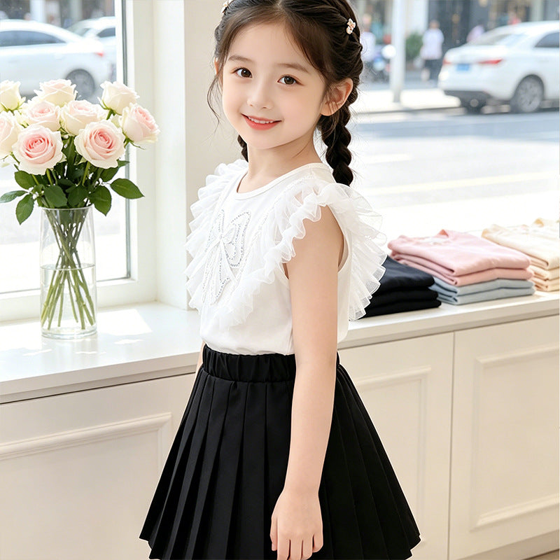 Girls T-shirt with elegant ruffle hems and bow motif Mune Fashion
