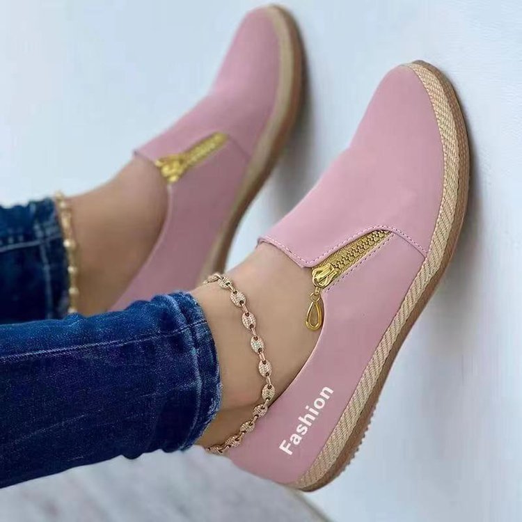 Women's Slip-On Espadrille-Loafer with decorative zipper and wedge sole Mune Fashion
