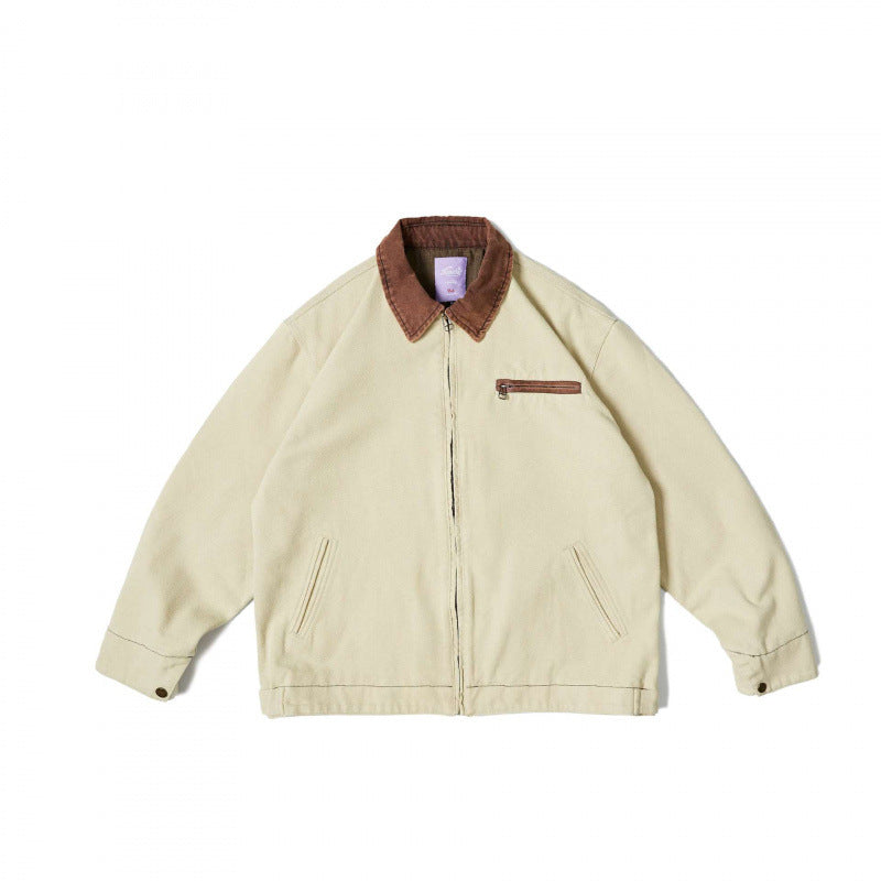 Unisex loose-fitting blouson jacket in worker look with cord collar and chest zipper Mune Fashion