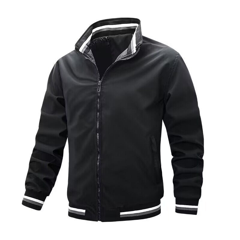 Men's Urban College Jacket with Stand-Up Collar, Contrast Ribbed Cuffs and Concealed Zipper Mune Fashion