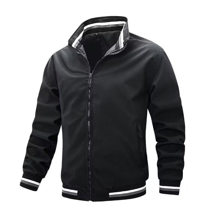 Men's Urban College Jacket with Stand-Up Collar, Contrast Ribbed Cuffs and Concealed Zipper Mune Fashion