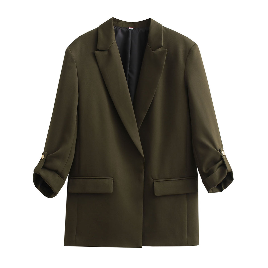 Women Oversize Longline Blazer with Three-Quarter Sleeves and Lapel Collar Mune Fashion