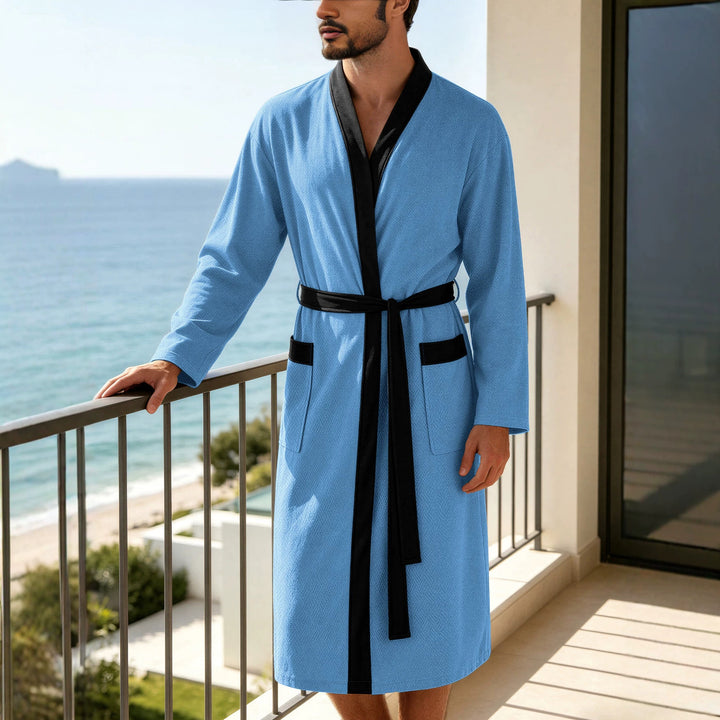 Men's lightweight cotton kimono bathrobe with waffle texture and patch pockets Mune Fashion