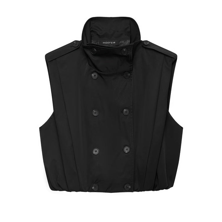 Women Sleeveless Trench Vest with Double Breasted and Stand Collar Mune Fashion