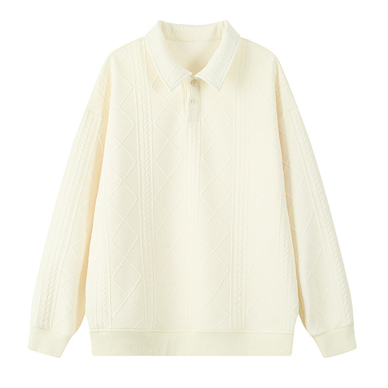 Men's Oversize Polo Knit Sweater with Diamond and Cable Knit Structure Mune Fashion