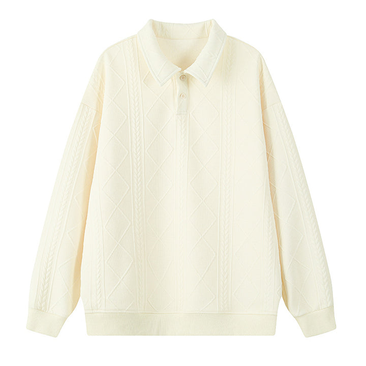Men's Oversize Polo Knit Sweater with Diamond and Cable Knit Structure Mune Fashion