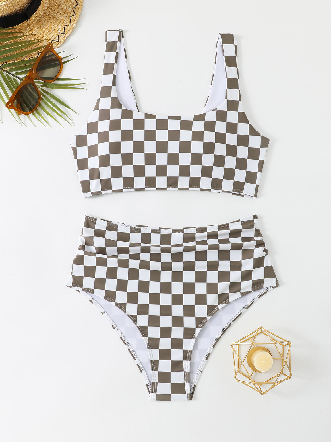 Women's bikini set with stylish check pattern and high waist Mune Fashion