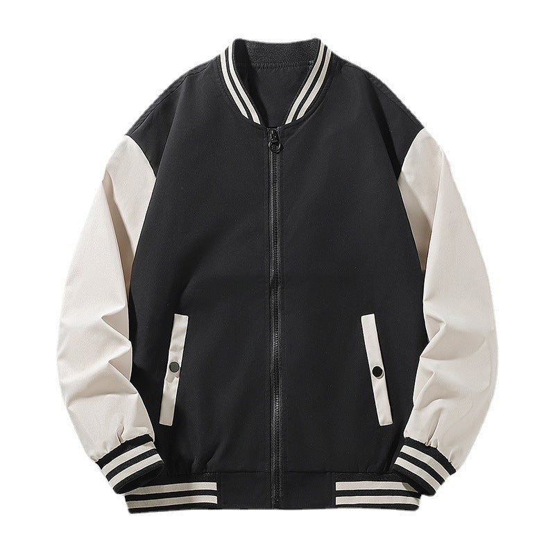 Men's lightweight college bomber jacket with contrasting striped ribbed collar and full zip Mune Fashion