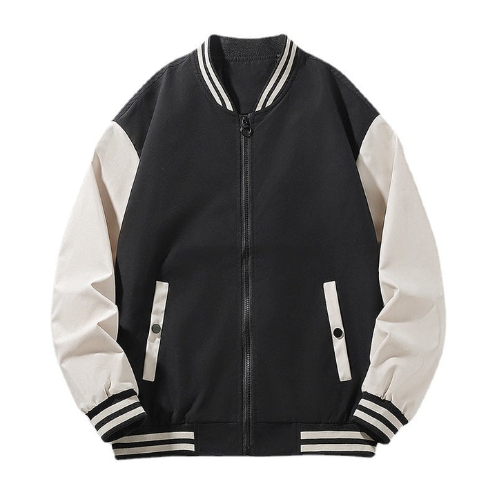 Men's lightweight college bomber jacket with contrasting striped ribbed collar and full zip Mune Fashion