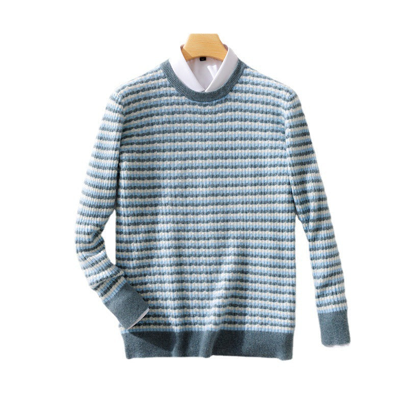 Men's fine-structured striped round neck pullover made of wool blend with ribbed cuffs Mune Fashion