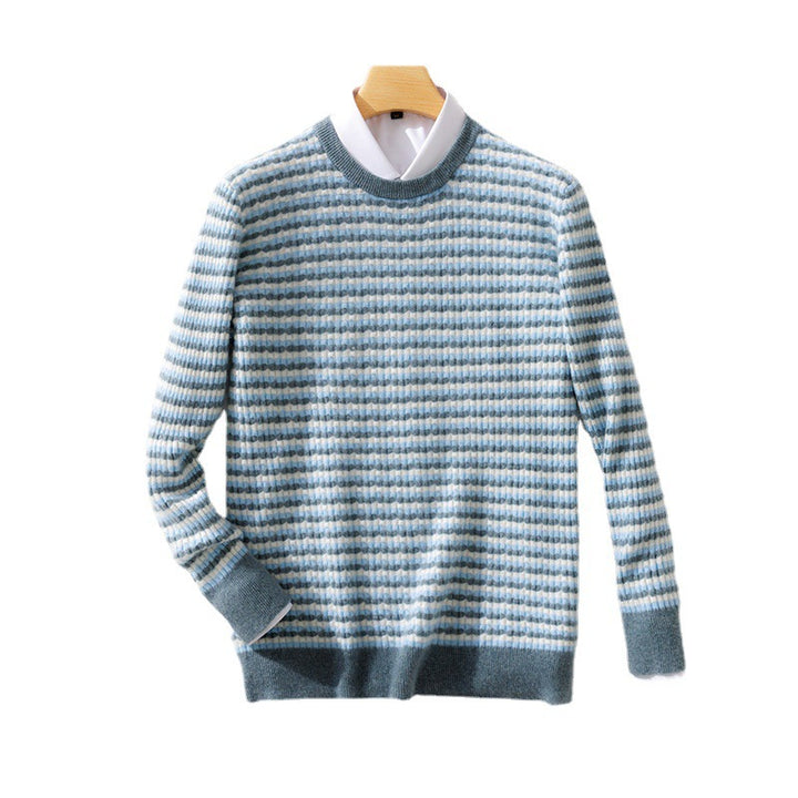 Men's fine-structured striped round neck pullover made of wool blend with ribbed cuffs Mune Fashion