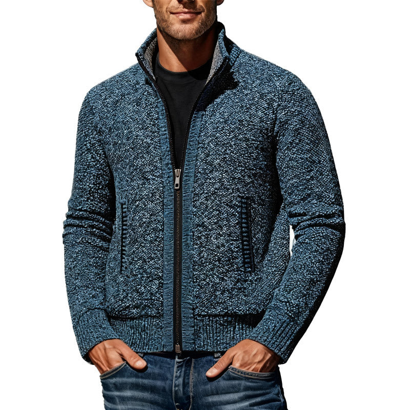 Men's knitted bomber jacket with stand-up collar and two-way zipper Mune Fashion