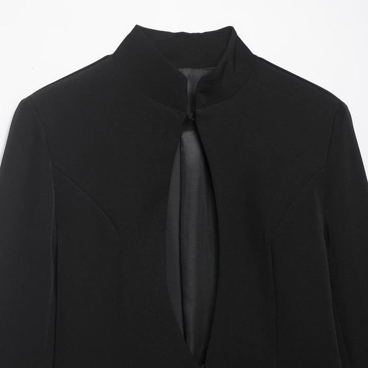 Women's Boxy Cape Blazer with Stand Collar and Concealed Front Mune Fashion