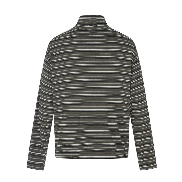 Men's fine striped henley with high stand-up collar, full button placket, and boxy cut Mune Fashion