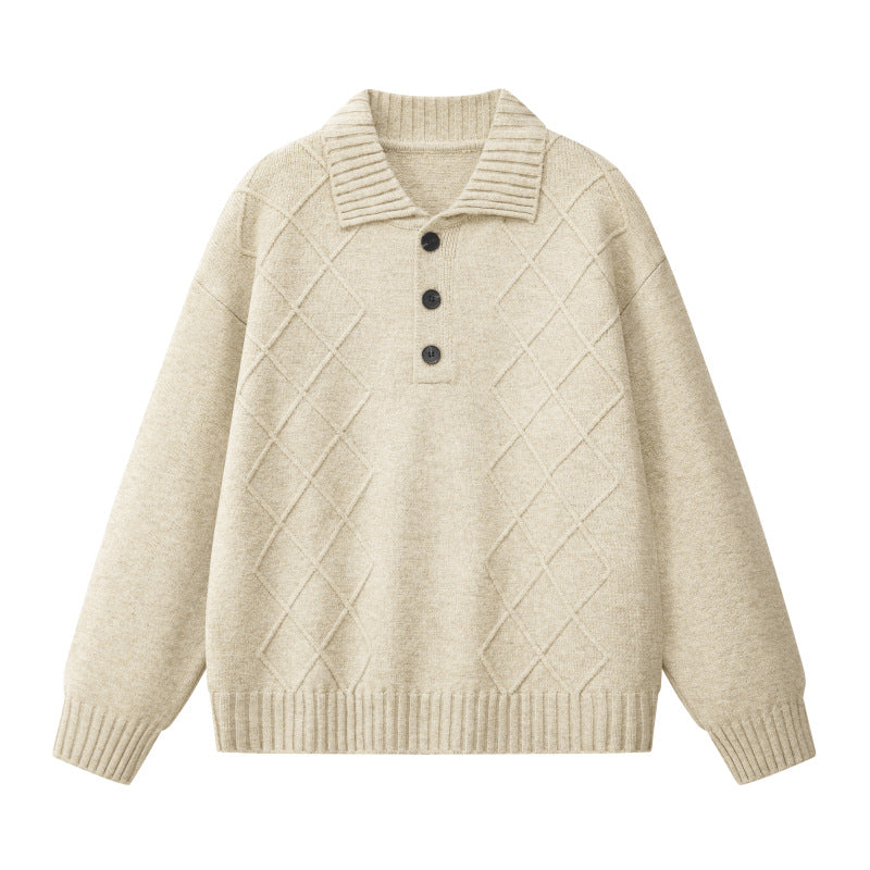Women’s knit pullover with polo collar and diamond texture Mune Fashion