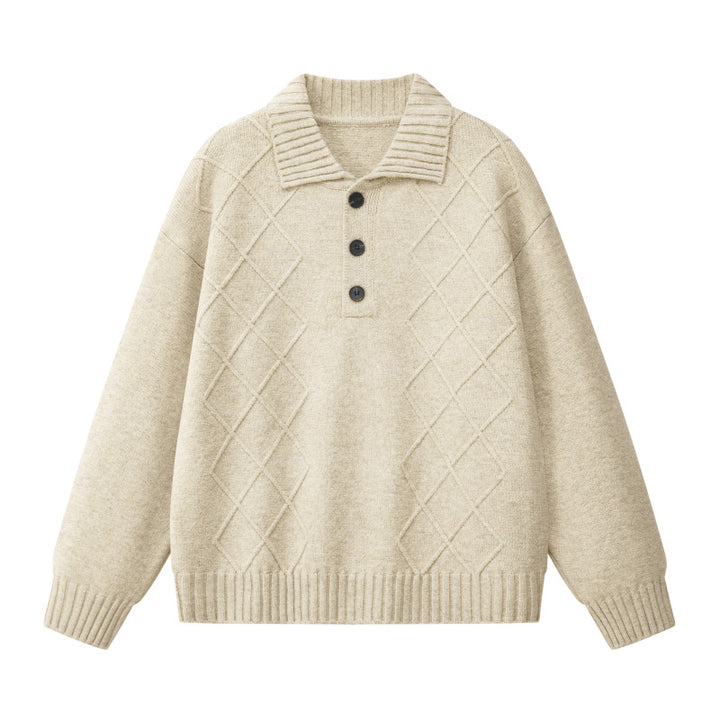 Women’s knit pullover with polo collar and diamond texture Mune Fashion