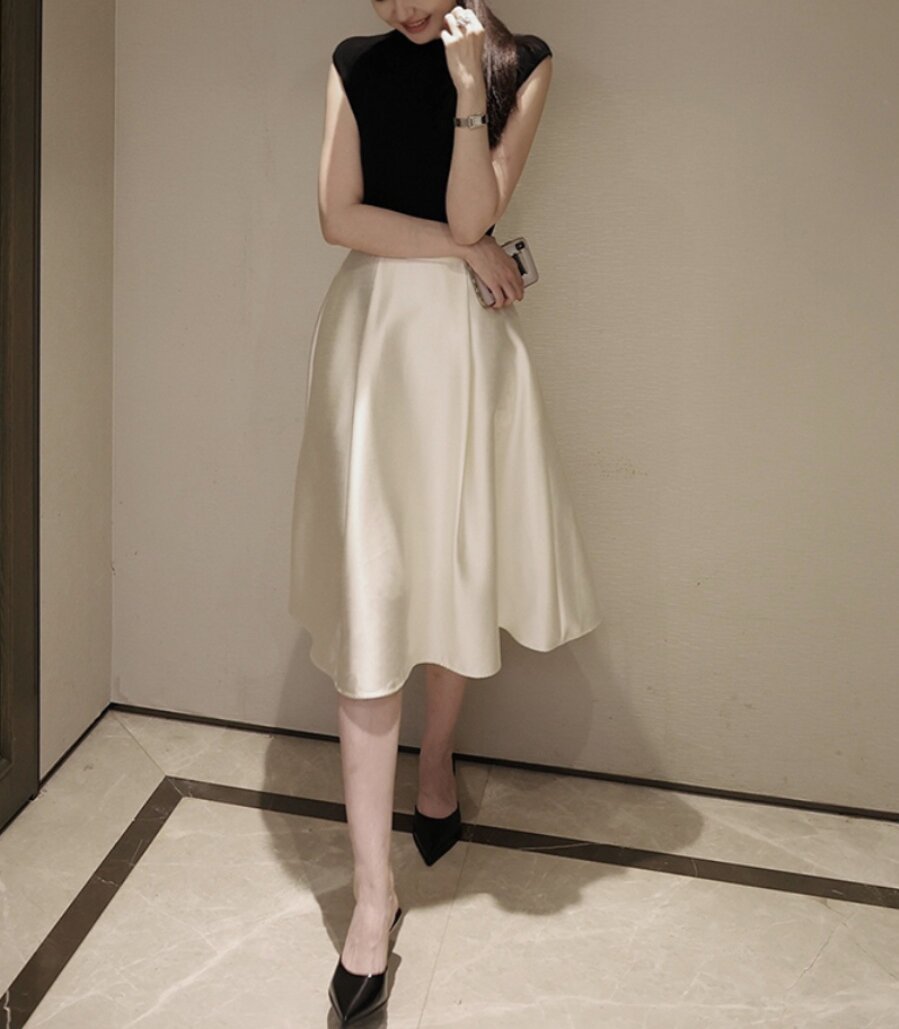 Ladies Elegant Midi Tulle Skirt with Swirling Hem Mune Fashion