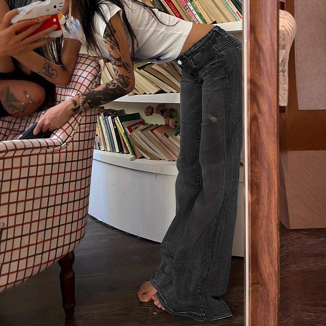 Women's High-Waisted Flared Jeans with Bell Bottoms, Subtle Embroidery & Extended Hem Mune Fashion