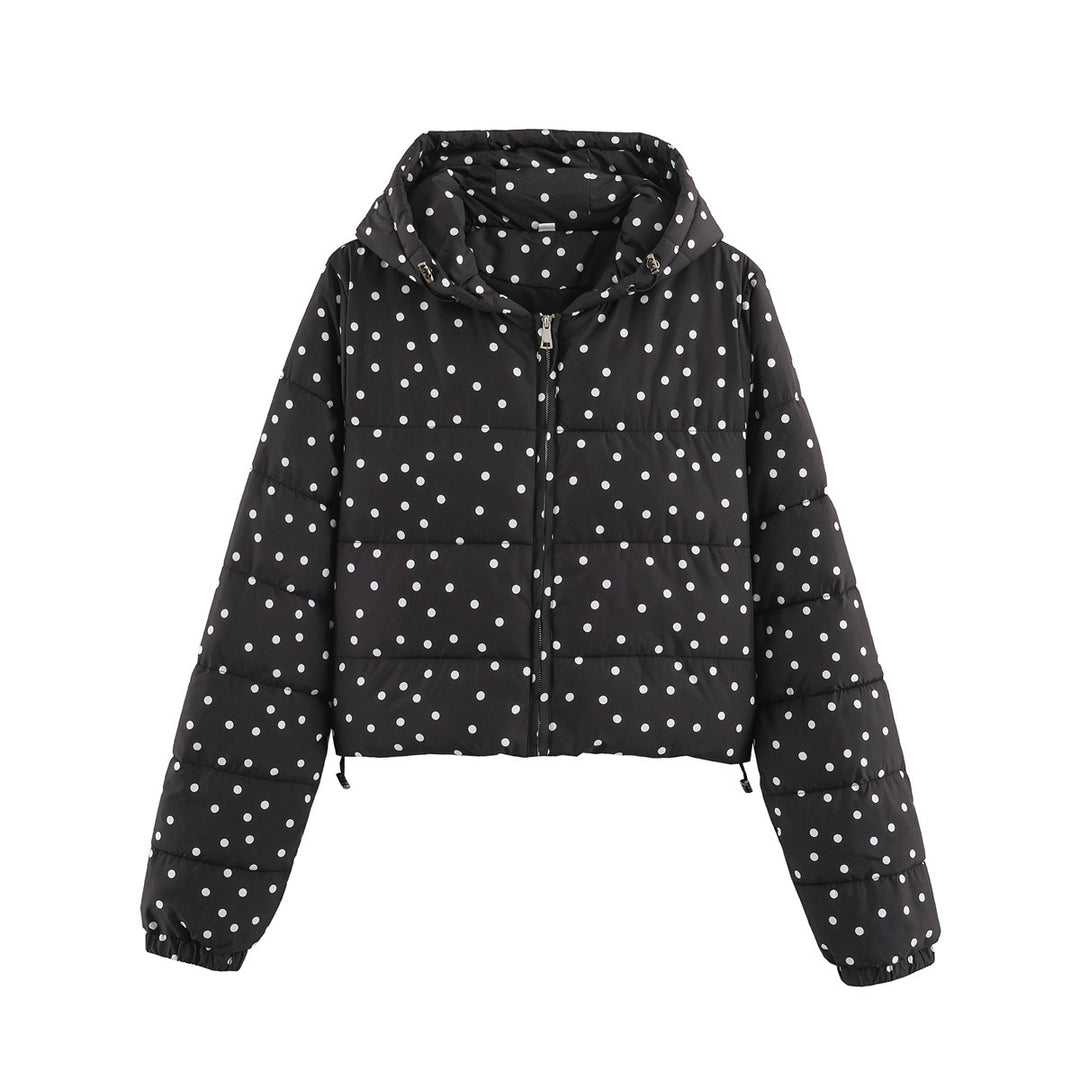 Women's Padded Cropped Hooded Jacket with Polka Dot Pattern Mune Fashion