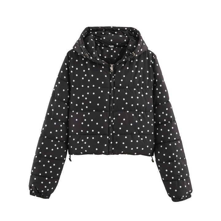 Women's Padded Cropped Hooded Jacket with Polka Dot Pattern Mune Fashion