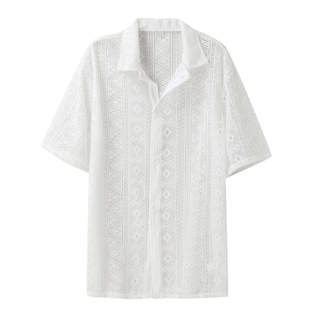 Women's light crocheted blouse with shirt collar and button placket Mune Fashion