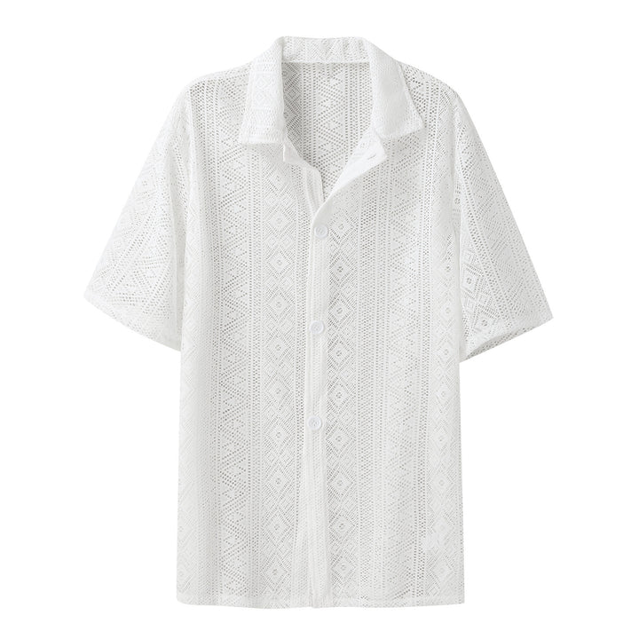 Women's light crocheted blouse with shirt collar and button placket Mune Fashion