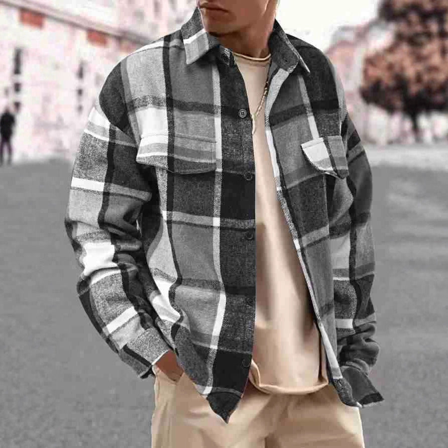 Men's Checked Flannel Shirt Jacket with Chest Pockets and Button Placket Mune Fashion