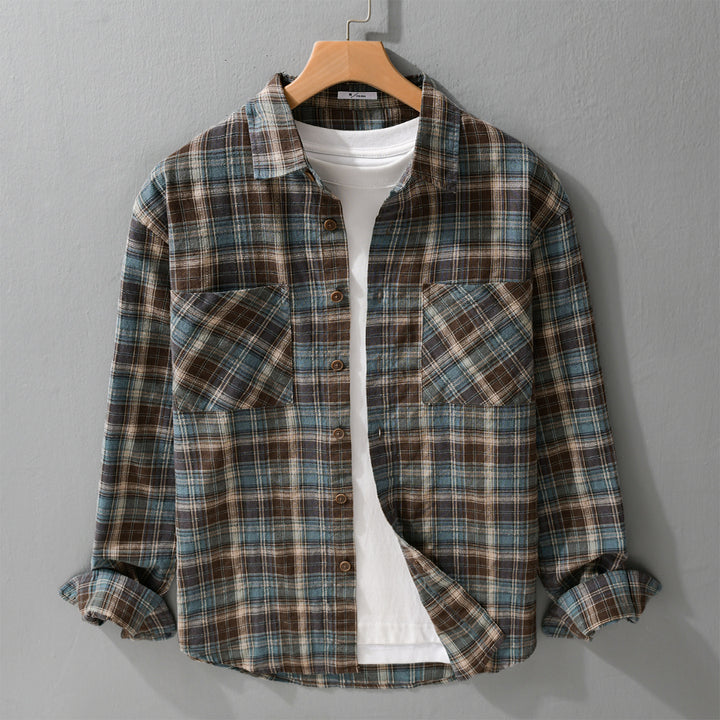 Men's check flannel overshirt made of brushed cotton flannel with patch chest pockets Mune Fashion