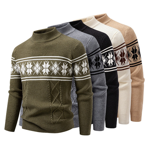 Men's Norwegian Pattern Turtleneck Sweater made of Fine Knit with Cable Pattern Details Mune Fashion