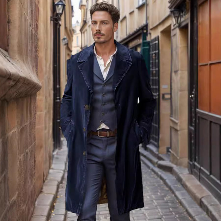 Men's lightweight long trench coat with lapel collar and applied side pockets Mune Fashion